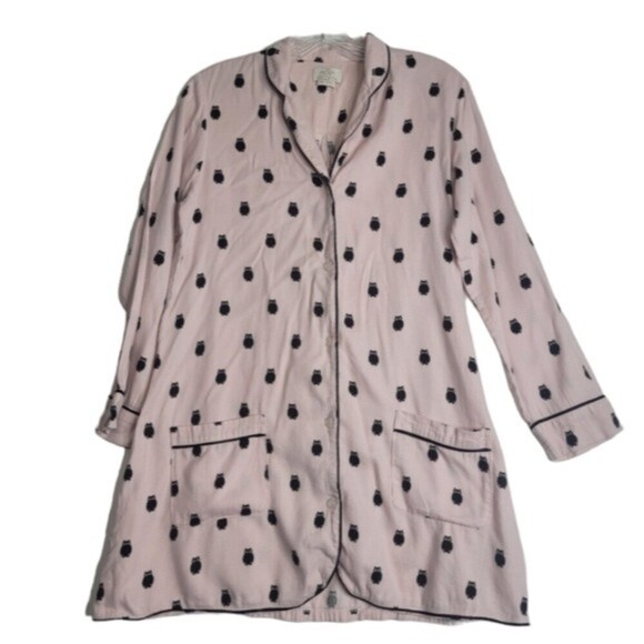 KATE Spade Button Down Sleep Shirt with Owl pink / Black Size Small - Picture 1 of 9